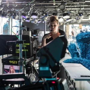 Mashable crew member with Cookie Monster