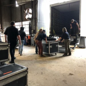 Bulleit Bourbon crew setting up BTS