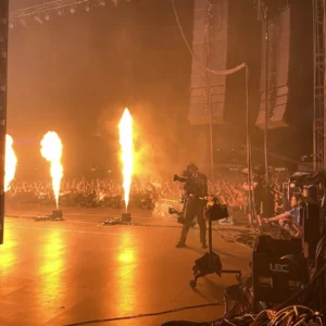 two friends BBL stage pyro from stage side