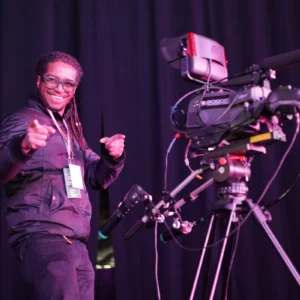 Taco Bell live cameraman pointing at camera