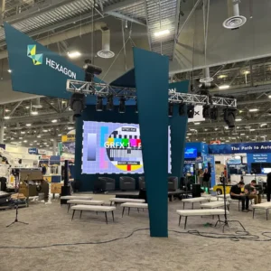 Hexagon Mining MINExpo booth display in progress