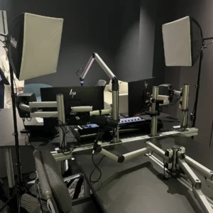 Podcast Studio mic and Monitor Arms