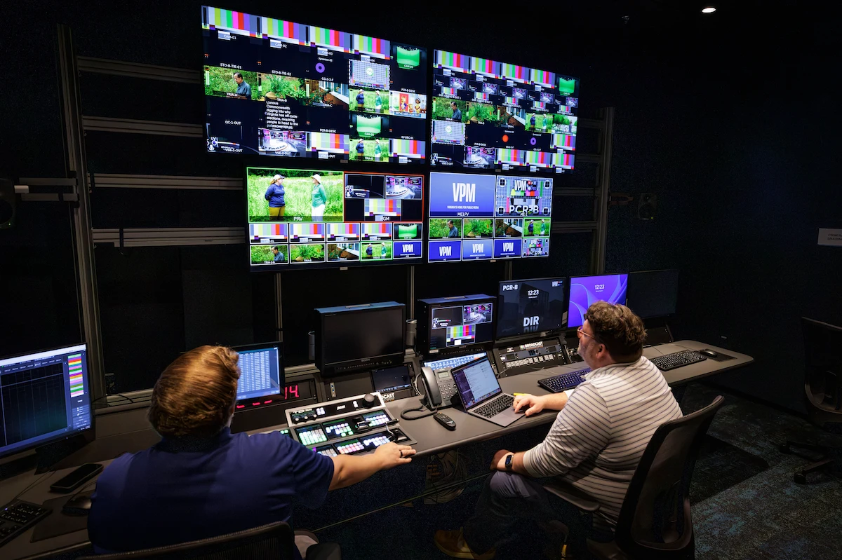 Virginia Public Media control room operators watching monitors