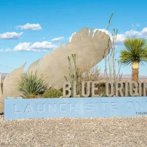 Blue Origin NS 31 launch site sign