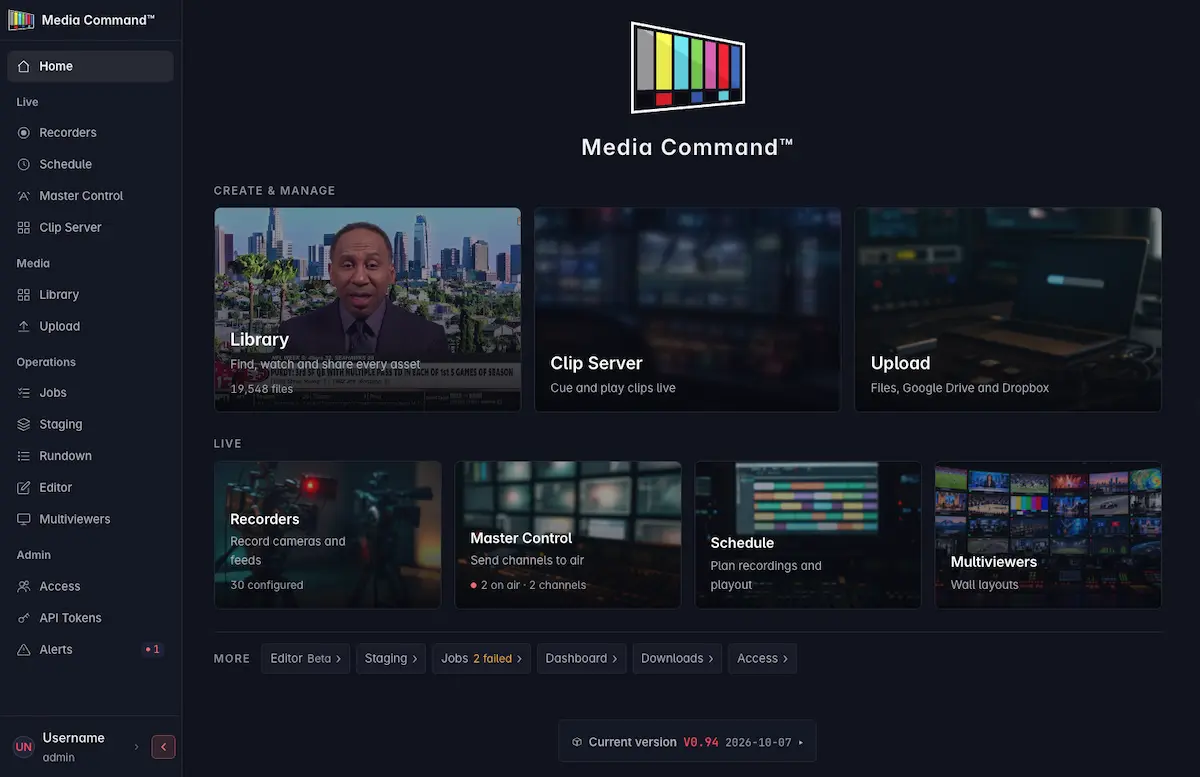 Media Command home screen